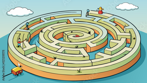 Never is a winding maze a twisting labyrinth that disorients and confuses. Its paths lead nowhere tricking and taunting those who dare to enter with. Cartoon Vector.