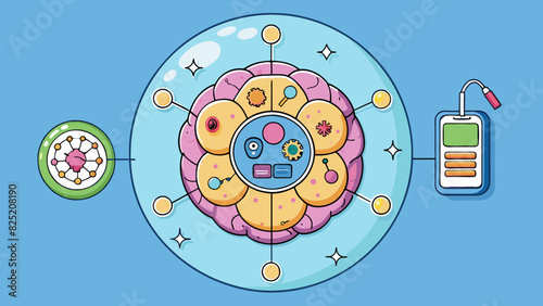 Nucleus The control center of the cell resembling a brain responsible for storing genetic information and regulating cell activities.. Cartoon Vector.