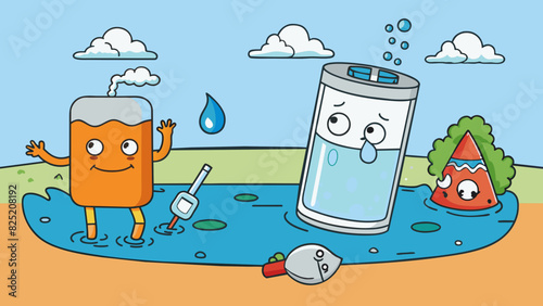 Normal water is clear odorless and tasteless liquid that can be found in lakes rivers and oceans and is crucial for human and animal survival.. Cartoon Vector.