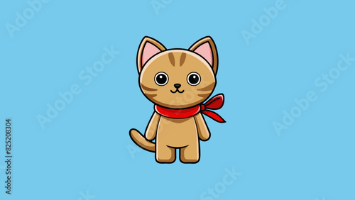 On the shelf sat a little wooden figurine of a cat with curved whiskers and a bright red ribbon tied around its neck. Its eyes were painted black and. Cartoon Vector.