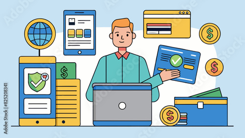 Online Payment A digital od of payment made through a secure internet connection. It usually involves entering personal information such as credit. Cartoon Vector.