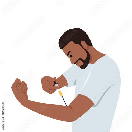 Testosterone Dosage Injection for Black Body Builders Gaining Big Muscles. Flat vector illustration isolated on white background