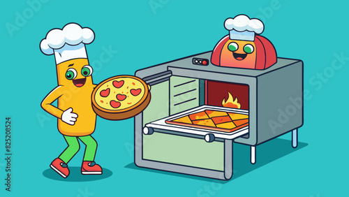 Remove the pizza from the oven and let it cool before slicing and serving.. Cartoon Vector.