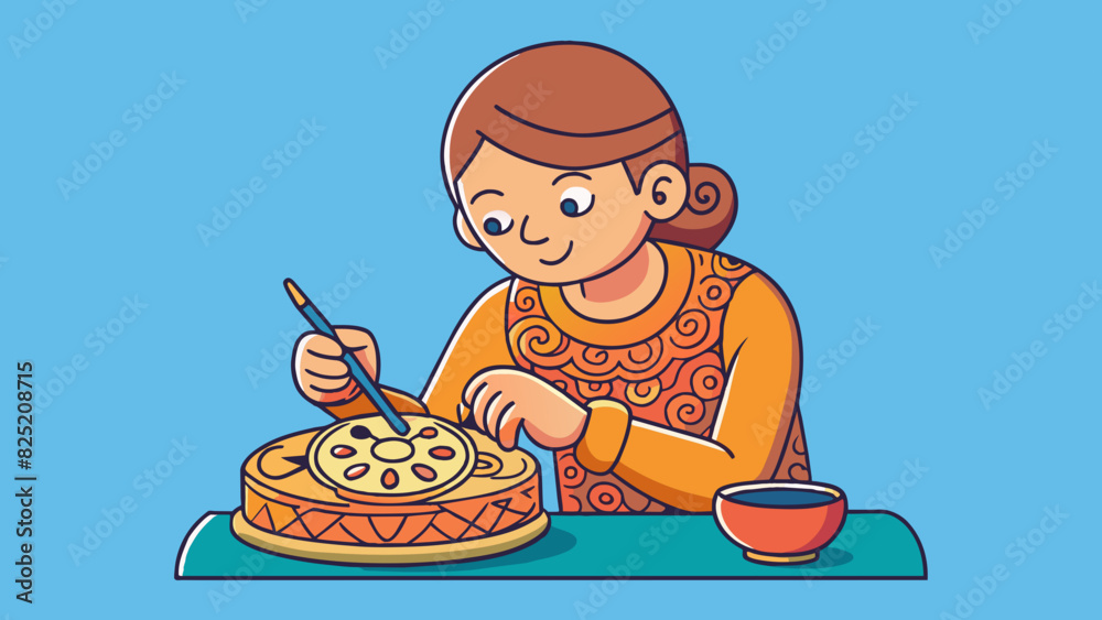 She carefully used the blade to intricate designs into the smooth soft clay creating a delicate piece of pottery.. Cartoon Vector. She carefully used the blade to intricate designs into the smooth soft clay creating a delicate piece of pottery.. Cartoon Vector.