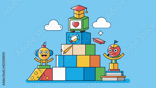 Teaching is like a set of building blocks providing a strong foundation for growth and development. With each new concept the blocks stack higher and. Cartoon Vector.