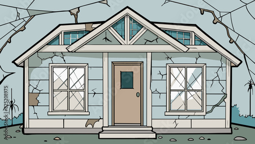 The abandoned house stood tall its oncewhite paint now faded and chipping away. As I peered through the broken window I could see cobwebs covering the. Cartoon Vector.