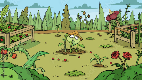 The abandoned garden had once been a previous source of pride now overgrown with weeds and forgotten its wilted flowers and neglected vegetables a sad. Cartoon Vector.