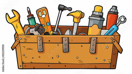 The battered toolbox was covered in scratches and rust patches but still held a variety of tools such as hammers screwdrivers and pliers all wellused. Cartoon Vector.