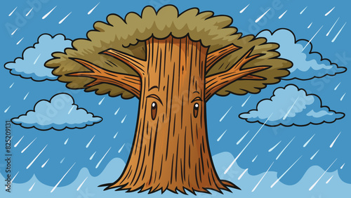 The bark of an old oak tree rough and weathered from years of standing tall against the elements. Each crevice and knot telling a story of resilience. Cartoon Vector.