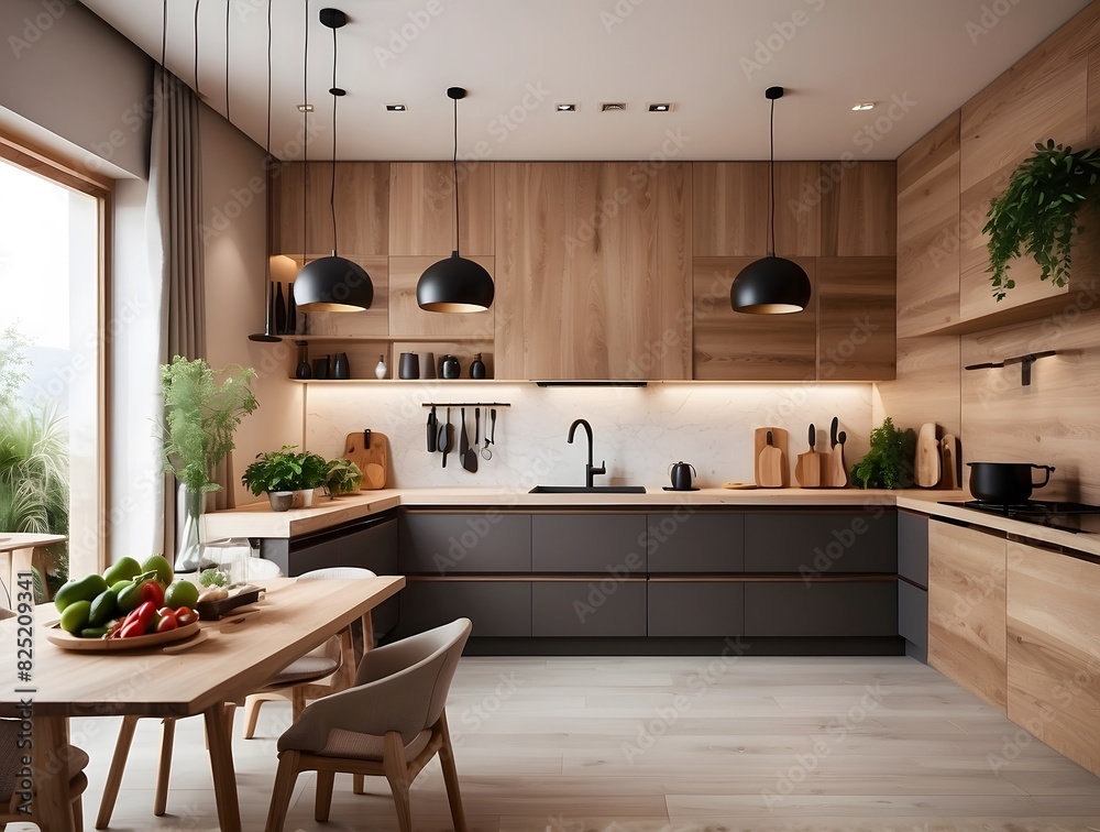 A modern and minimal kitchen interior with table, interior design, kitchen design, interior kitchen design A modern and minimal kitchen interior with table, interior design, kitchen design, interior kitchen design