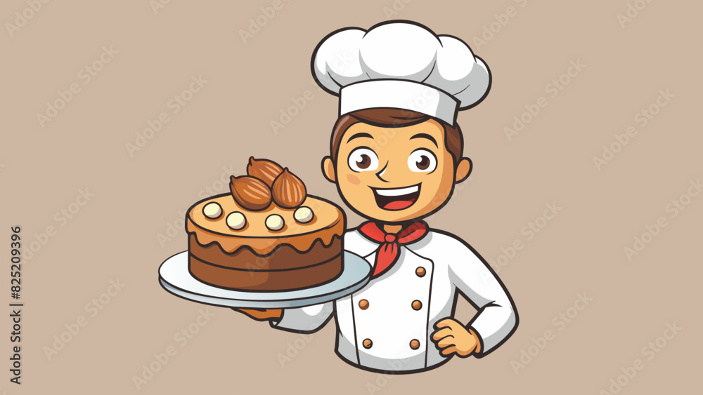 The chef proudly introduced his latest creation a decadent dessert with layers of rich chocolate cake creamy peanut butter filling and a sprinkle of. Cartoon Vector. The chef proudly introduced his latest creation a decadent dessert with layers of rich chocolate cake creamy peanut butter filling and a sprinkle of. Cartoon Vector.