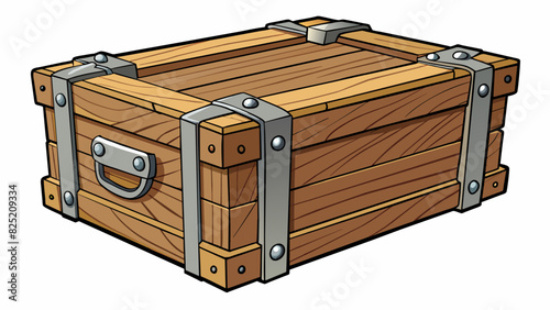 The case was a wooden crate with a hinged lid and metal clasp. It had a rustic unfinished look with various knots and markings on the surface. Inside. Cartoon Vector.