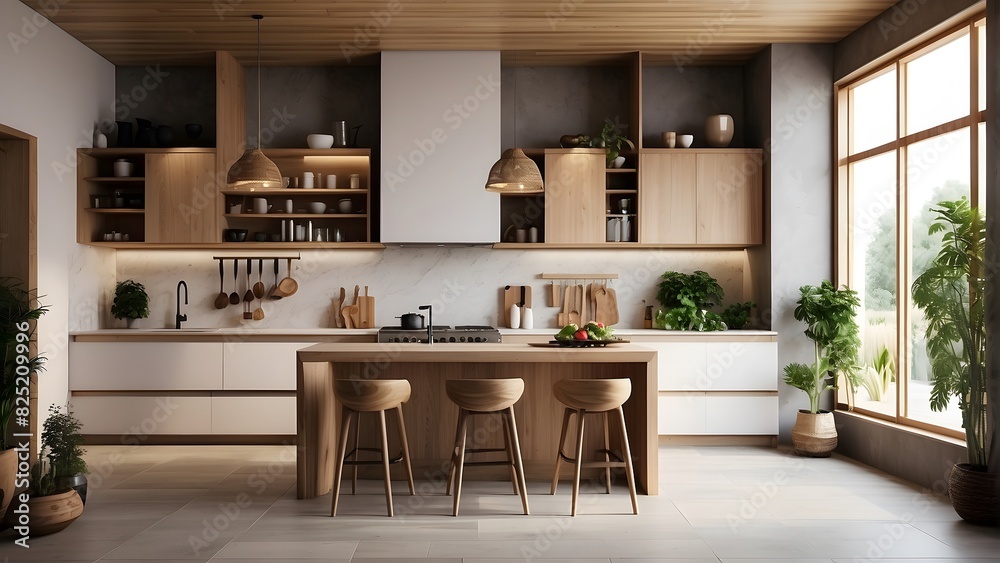 A modern and minimal kitchen interior with table, interior design, kitchen design, interior kitchen design