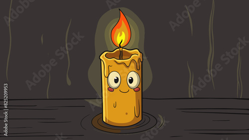The flicker of a candle flame beginning to illuminate the darkened room with its gentle glow.. Cartoon Vector.