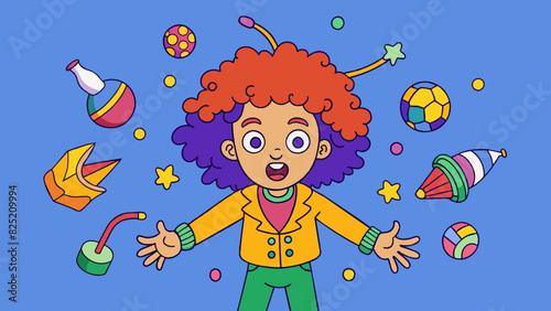 The fourth person is a bundle of energy with wild curly hair and a constant fidgety movement. They are always surrounded by colorful toys and trinkets. Cartoon Vector.
