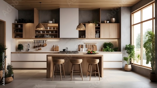 A modern and minimal kitchen interior with table, interior design, kitchen design, interior kitchen design