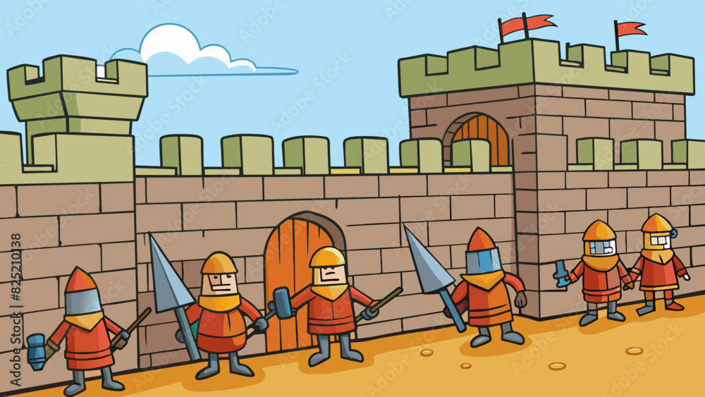 Obraz premium The heavy solid construction of the castle walls provided imtrable protection for its inhabitants standing strong against any sieges or attacks.. Cartoon Vector.