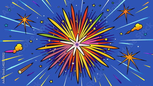 The Great Firework lit up the night sky with bursts of vibrant colors and deafening booms. Its sparks and embers danced and twirled creating a. Cartoon Vector.
