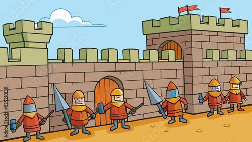 The heavy solid construction of the castle walls provided imtrable protection for its inhabitants standing strong against any sieges or attacks.. Cartoon Vector. photo