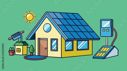 The house had a solar panel feature powering various appliances and reducing the households reliance on traditional electricity sources.. Cartoon Vector.