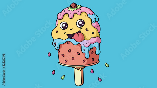 The ice cream was cold and creamy melting on my tongue as I took a bite. It had a smooth and silky texture with small chunks of fruit mixed in.. Cartoon Vector.