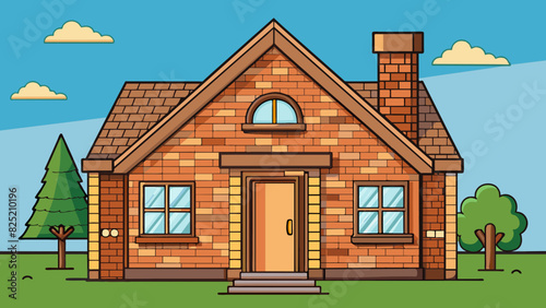 The house has a rustic charm with its exposed brick walls and wooden beams making it feel warm and welcoming.. Cartoon Vector.