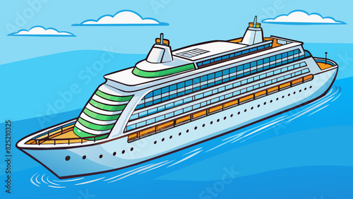 The large cruise ship glided through the turquoise waters its white exterior and multiple decks making it a luxurious floating hotel for its. Cartoon Vector.