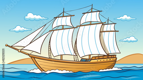 The large sailboat leaned towards the shore its crisp white sails billowed by the gentle breeze. The smooth polished wood of its hull glistened in the. Cartoon Vector.