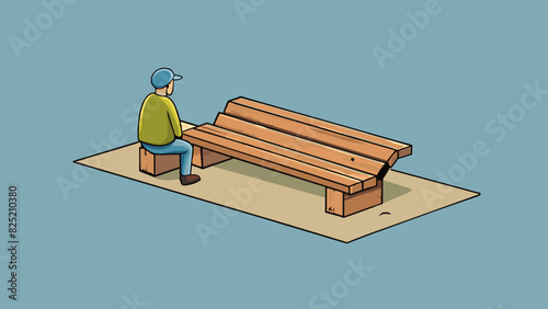 The least crowded bench This wooden bench has only one person sitting on it leaving plenty of space on both sides. The wood is worn out with time and. Cartoon Vector.