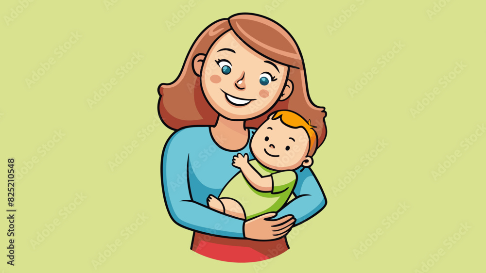 The new mothers instincts were sure as she cradled her baby in her arms and soothed their cries.. Cartoon Vector. The new mothers instincts were sure as she cradled her baby in her arms and soothed their cries.. Cartoon Vector.