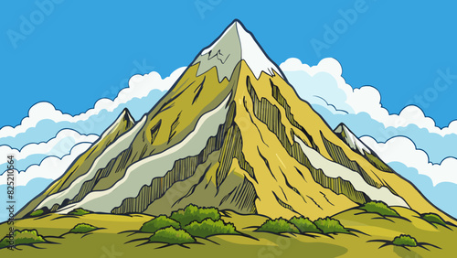 The mountain although towering and formidable provided a breathtaking view and a sense of peace to those who climbed it.. Cartoon Vector. photo