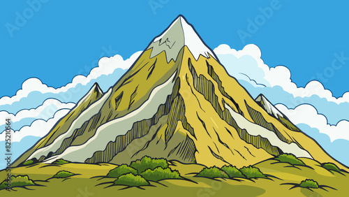 The mountain although towering and formidable provided a breathtaking view and a sense of peace to those who climbed it.. Cartoon Vector.