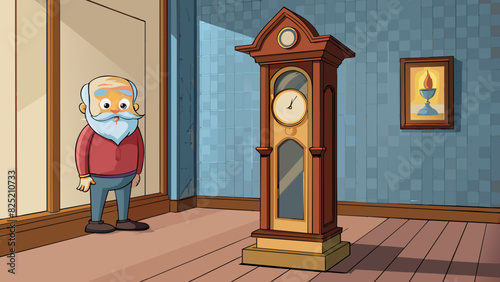 The old grandfather clock chimed loudly in the hallway its ornately carved wooden frame and shimmering pendulum reflecting the warm glow of the fire. Cartoon Vector.