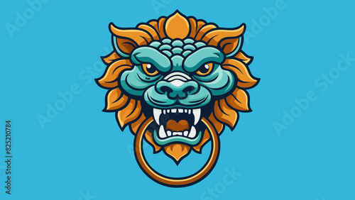 The ornate lion head design on the doorknocker had a fierce expression and intricate details with a large ring hanging from its snarling mouth.. Cartoon Vector.