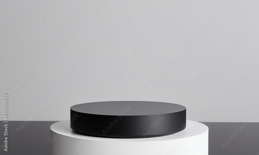 Modern Aesthetic with Black Podium and Geometric Shapes
Modern Aesthetic with Black Podium and Geometric Shapes