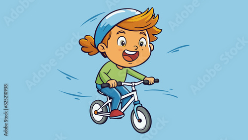 The pure joy and excitement on a childs face as they successfully ride a bike for the first time the wind in their hair and the sense of. Cartoon Vector.
