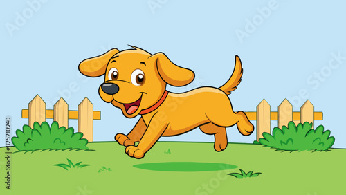 The playful puppy bounced and pounced around the yard its wagging tail and floppy ears adding to its joyful movements.. Cartoon Vector.