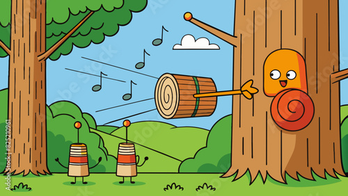 The rhythmic tapping of a wood against a tree trunk a repetitive sound that echoes through the forest and adds a new layer to the symphony of nature.. Cartoon Vector.