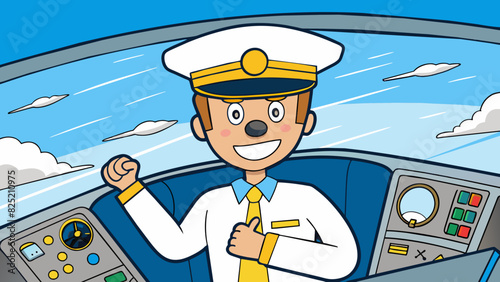 The pilots hand on the airplanes controls was sure and steady as he safely landed through a storm.. Cartoon Vector.