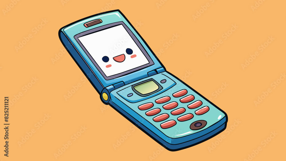 The second cellphone is a flip phone with a small yet durable body. It has a traditional keypad and a small screen on the outside for quick. Cartoon Vector.