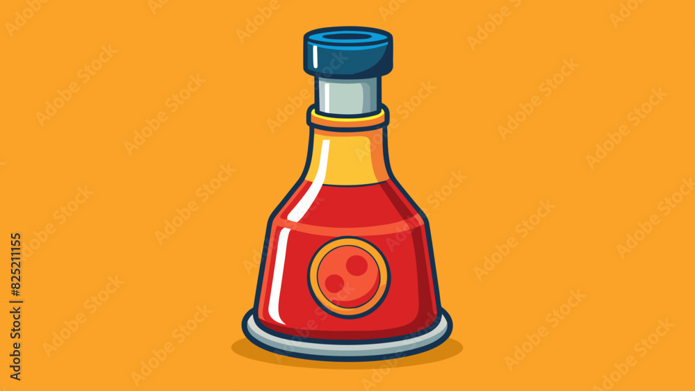 The second illustration depicted a circular object made of glass with a metal lid on top. It had a slim long neck and a curved body. Inside the liquid. Cartoon Vector.