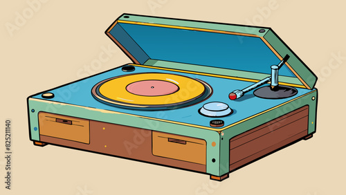 The scratched record player once a popular form of entertainment now sat silent and unused its dull and worn exterior showing signs of previous use.. Cartoon Vector.