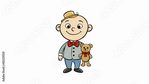 The second person is short and stout with a round face and a warm infectious smile. They are always seen carrying a wellloved teddy bear with missing. Cartoon Vector.