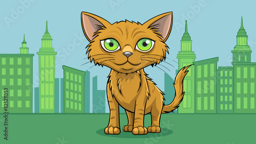 The stray cat was scrawny and had matted fur but anyhow its bright green eyes shone with intelligence and determination as it survival in the city.. Cartoon Vector.