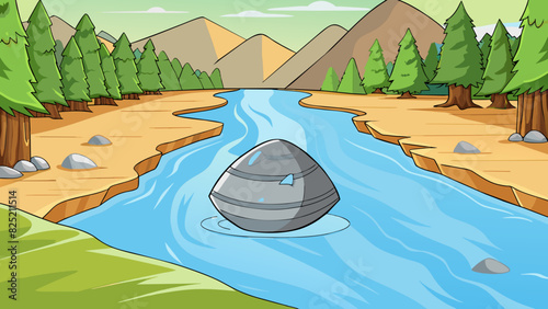 The touch of a smooth cool stone in a riverbed with its glossy surface and weight in your hand offers a sense of calmness and connection to nature.. Cartoon Vector.