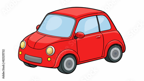 This compact car has a rectangular shape with four evenlysized wheels and a boxy . The body is a bright red color with a matte finish and the. Cartoon Vector.