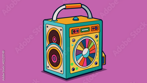 This speaker boasted a unique retro design with a round shape and vibrant psychedelic patterns covering its entire surface. With a large oldfashioned. Cartoon Vector.