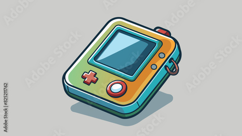 This object is a small handheld device about the size of a smartphone. It has a rectangular body with a touchscreen display on the front. Along the. Cartoon Vector.