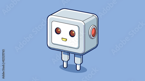 This part was a small square plug with two prongs on one side. The material was a shiny white plastic and it had a small LED light on the front that. Cartoon Vector.