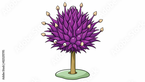 This plant has spiky pointed leaves that grow from the base of a tall sy stem. The leaves are a deep shade of purple with a matte finish and their. Cartoon Vector.